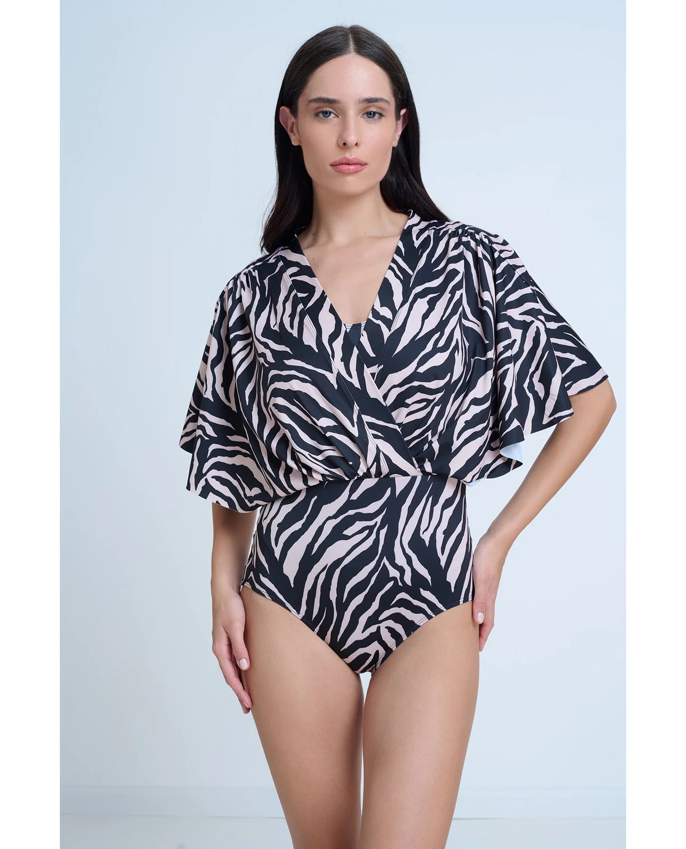 Modest Sleeved Surplice Blouson One Piece - Image 10