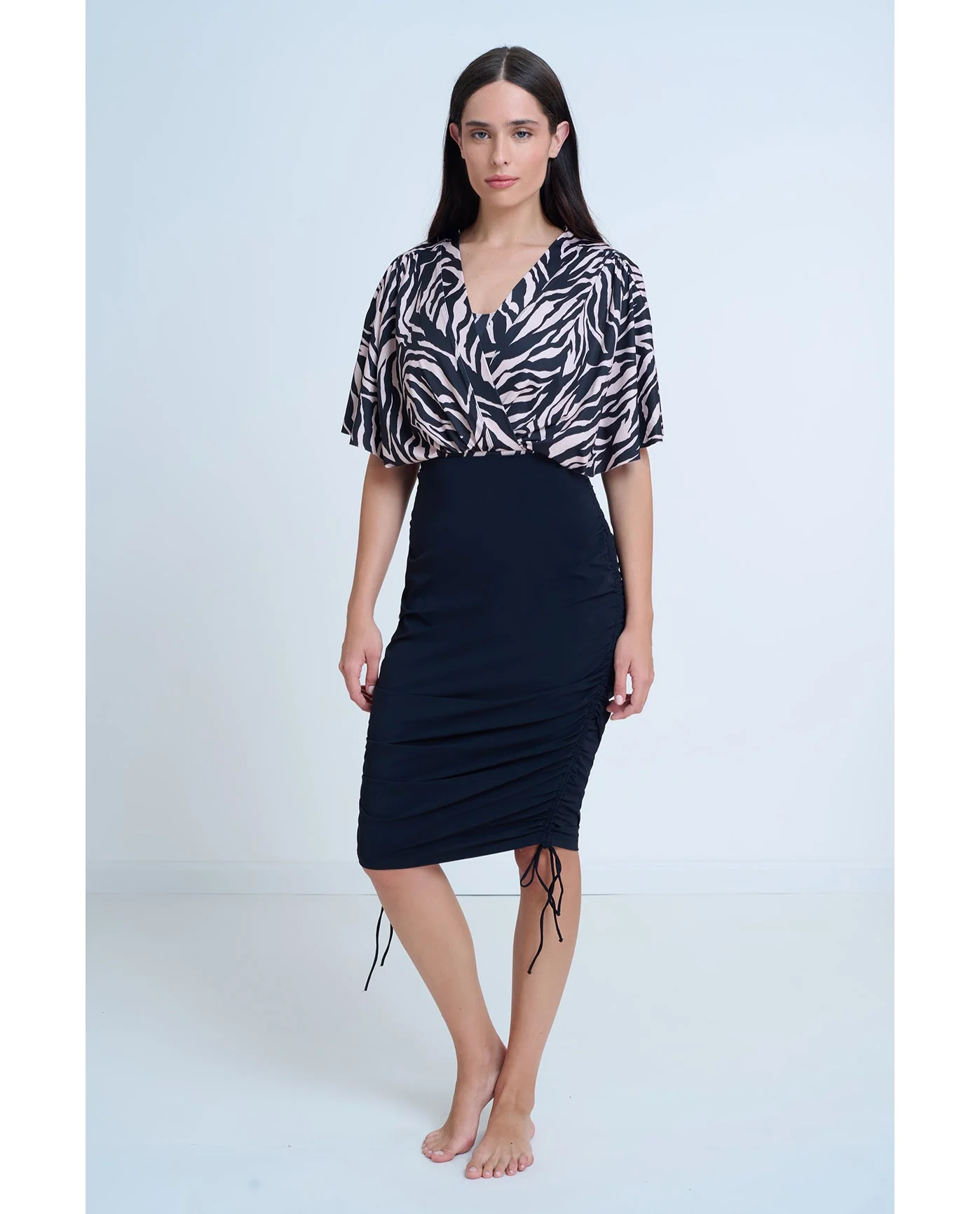 Modest Sleeved Surplice Blouson One Piece - Image 14