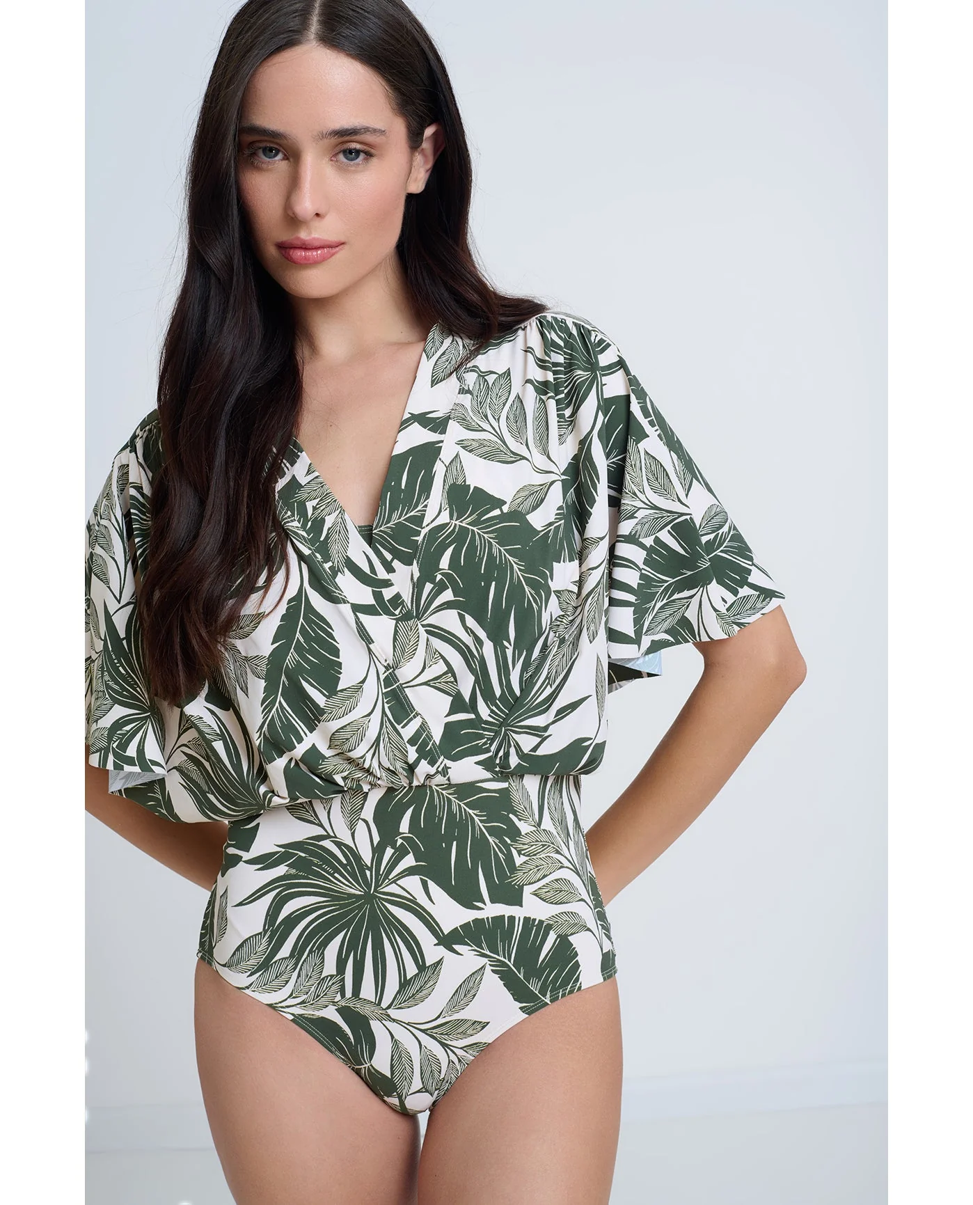 Modest Sleeved Surplice Blouson One Piece - Image 4